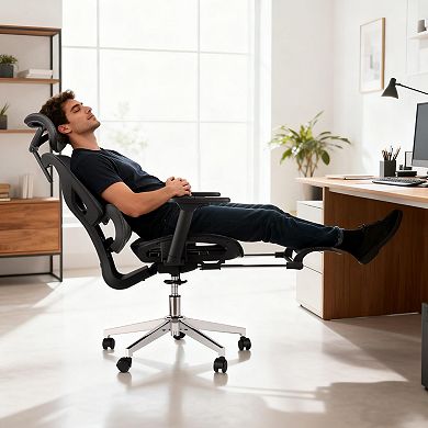 ANIXOL Ergonomic Mesh Office Chair with Footrest, 4D Armrests & Dynamic Lumbar