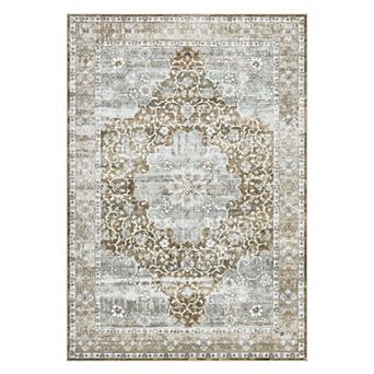 Large Washable Area Rug Vintage Distressed Flower Floor Carpet Non Skid Low Pile Rug