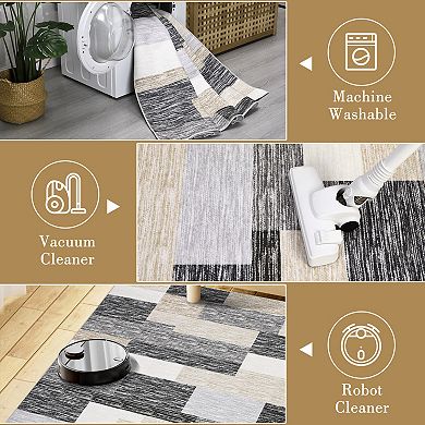 Washable Area Rugs, Modern Geometric Runner Rugs, Stain-Resistant Low Pile Throw Rug