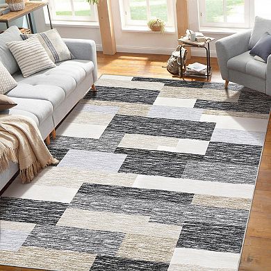 Washable Area Rugs, Modern Geometric Runner Rugs, Stain-Resistant Low Pile Throw Rug