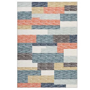 Washable Area Rugs, Modern Geometric Runner Rugs, Stain-Resistant Low Pile Throw Rug