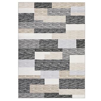 Washable Area Rugs, Modern Geometric Runner Rugs, Stain-Resistant Low Pile Throw Rug
