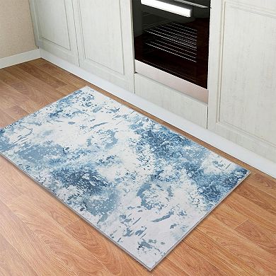 Washable Soft Runner Rug, Modern Abstract Design Area Rugs, Stain Resistant Foldable Carpet