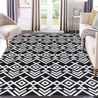 Washable Moroccan Geometric Rug Non Slip Low Pile Carpet for Living Room Bedroom