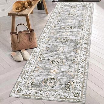 Machine Washable Area Rug Vintage Distressed Floral Area Rug for Living Room Traditional Medallion