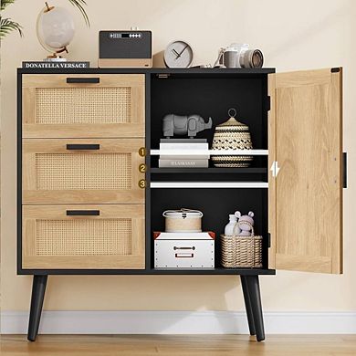 Rattan Console Cabinet With Adjustable Shelf