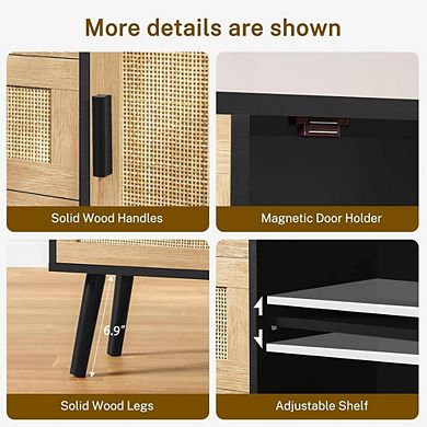 Rattan Console Cabinet With Adjustable Shelf