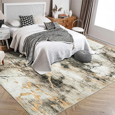 Machine Washable Modern Abstract Design Rugs Non-Slip Marble Ink Splatter Throw Carpet