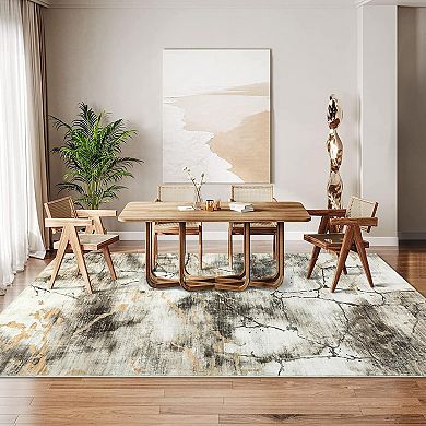 Machine Washable Modern Abstract Design Rugs Non-Slip Marble Ink Splatter Throw Carpet