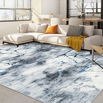 Machine Washable Modern Abstract Design Rugs Non-Slip Marble Ink Splatter Throw Carpet