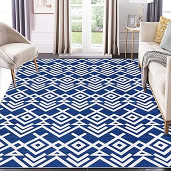 Washable Moroccan Geometric Rug Non Slip Low Pile Carpet for Living Room Bedroom