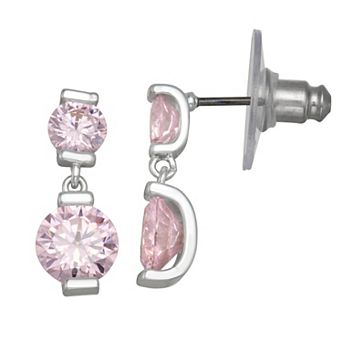 Napier Social Silver Tone Cubic Zirconia Double Drop Earrings