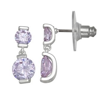 Napier Social Silver Tone Cubic Zirconia Double Drop Earrings