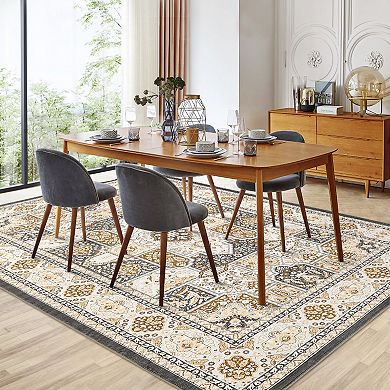 Modern Geometric Trellis Area Rug, Boho Machine Washable Rugs