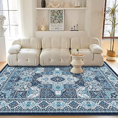 Modern Geometric Trellis Area Rug, Boho Machine Washable Rugs