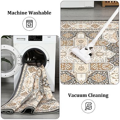 Modern Geometric Trellis Area Rug, Boho Machine Washable Rugs