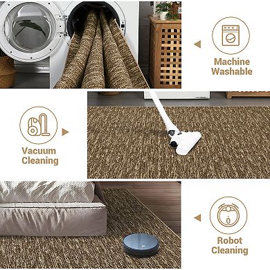 Modern Area Rug, Washable Living Room Carpet, Non-Slip Low-Pile Solid Textured Floor Mat