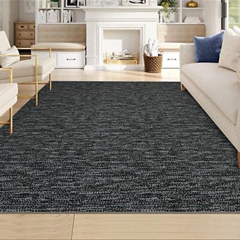 Modern Area Rug, Washable Living Room Carpet, Non-Slip Low-Pile Solid Textured Floor Mat