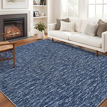Modern Area Rug, Washable Living Room Carpet, Non-Slip Low-Pile Solid Textured Floor Mat
