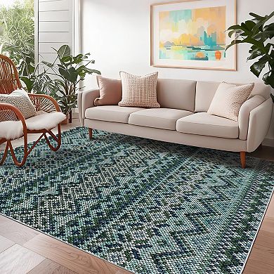 Vintage Boho Area Rug, Ultra-Thin, Non-Slip, Washable, Collapsible, for Living Room, Bedroom