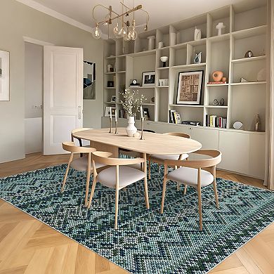 Vintage Boho Area Rug, Ultra-Thin, Non-Slip, Washable, Collapsible, for Living Room, Bedroom
