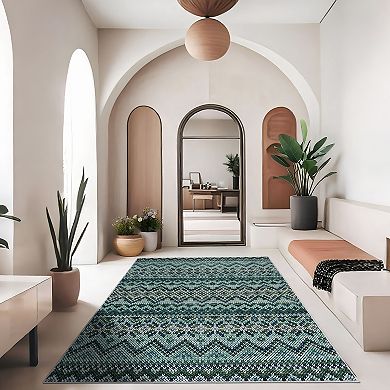 Vintage Boho Area Rug, Ultra-Thin, Non-Slip, Washable, Collapsible, for Living Room, Bedroom