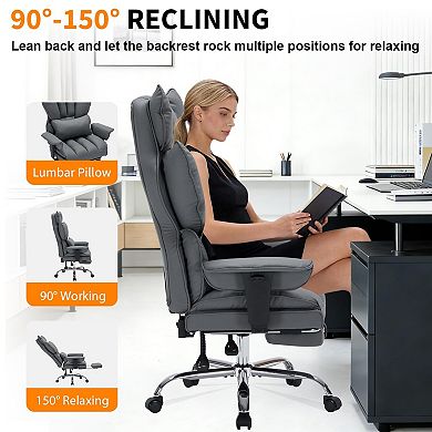 ANIXOL Big & Tall PU Leather Reclining Office Chair with Footrest