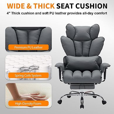 ANIXOL Big & Tall PU Leather Reclining Office Chair with Footrest