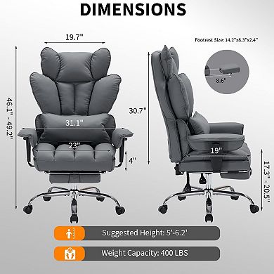 ANIXOL Big & Tall PU Leather Reclining Office Chair with Footrest