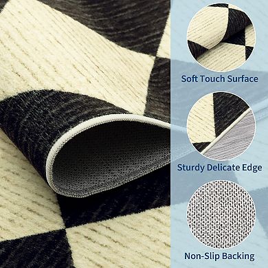 Modern Diamond Print Washable Rug - Soft Pearl Velvet Foldable Carpet for Living Room Entryway