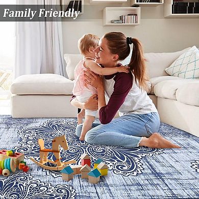 Machine Washable Rug Vintage Design Area Rugs with Non Slip Rugs for Living Room Bedroom