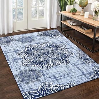 Machine Washable Rug Vintage Design Area Rugs with Non Slip Rugs for Living Room Bedroom