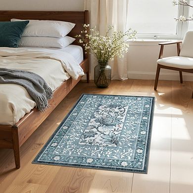 Machine Washable Polyester Area Rug with TPR Non-Slip Backing, Soft Pile, Rustic Design