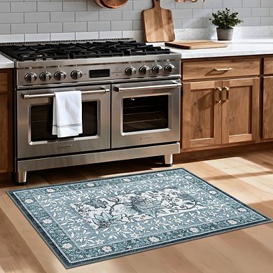 Machine Washable Polyester Area Rug with TPR Non-Slip Backing, Soft Pile, Rustic Design