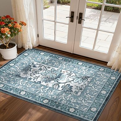 Machine Washable Polyester Area Rug with TPR Non-Slip Backing, Soft Pile, Rustic Design