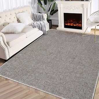 Washable Rug for Living Room Modern Solid Neutral Area Rugs Low Pile Soft Stain-Resistant Carpet