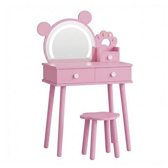 ANIXOL Bear-Shaped Kids Vanity Set with Lighted Mirror