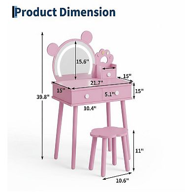 ANIXOL Bear-Shaped Kids Vanity Set with Lighted Mirror