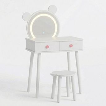ANIXOL Bear-Shaped Kids Vanity Set with Lighted Mirror
