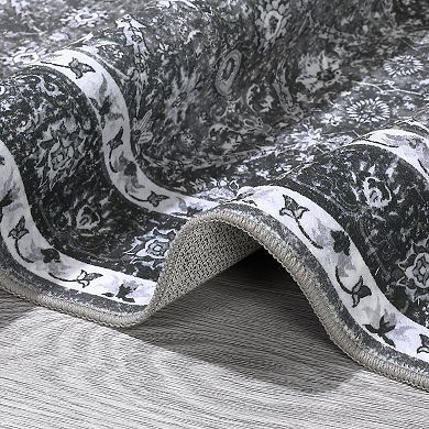 Washable Vintage Trellis Area Rug - Distressed Non Slip Low Pile Soft Carpet for Living Room