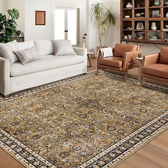 Washable Vintage Trellis Area Rug - Distressed Non Slip Low Pile Soft Carpet for Living Room
