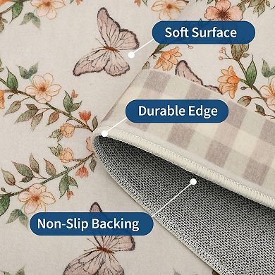 Washable Area Rug for Living Room, Soft Non Slip Botanical Floral Bedroom Rugs