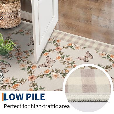 Washable Area Rug for Living Room, Soft Non Slip Botanical Floral Bedroom Rugs