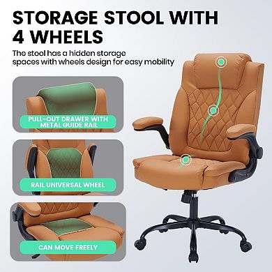 ANIXOL PU Leather Executive Office Chair with Flip-Up Arms