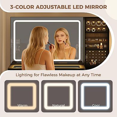 ANIXOL Fluted Makeup Vanity Desk with Mirror and Lights