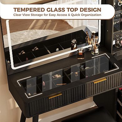 ANIXOL Fluted Makeup Vanity Desk with Mirror and Lights