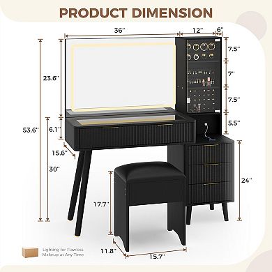 ANIXOL Fluted Makeup Vanity Desk with Mirror and Lights