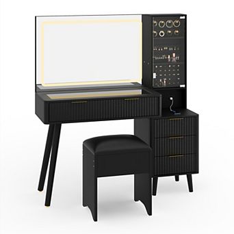 ANIXOL Fluted Makeup Vanity Desk with Mirror and Lights