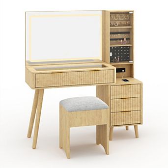 ANIXOL Fluted Makeup Vanity Desk with Mirror and Lights