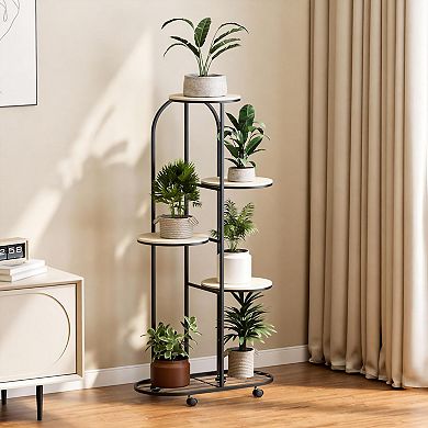 ANIXOL Five Tier Metal Corner Plant Stand with Wheels